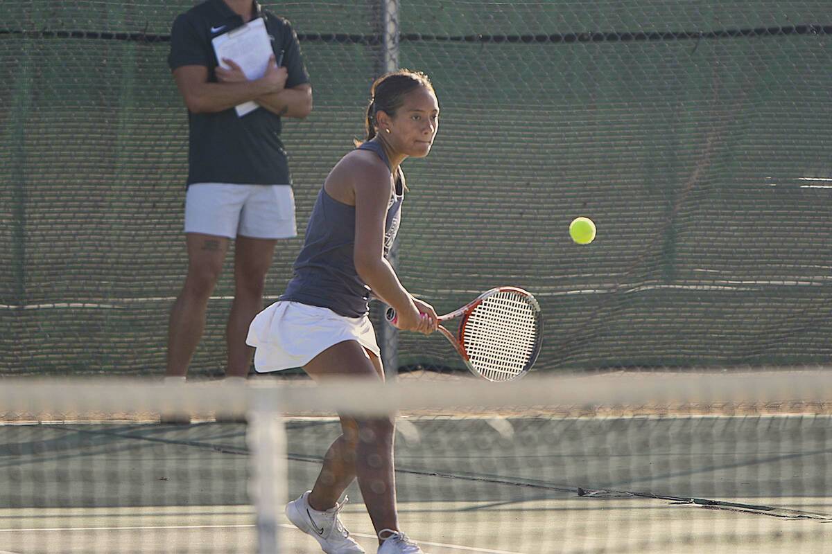 Robert Vendettoli/Boulder City Review Boulder City singles player Abrina Soares returns the bal ...