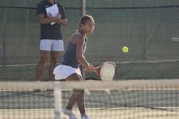 Robert Vendettoli/Boulder City Review Boulder City singles player Abrina Soares returns the bal ...