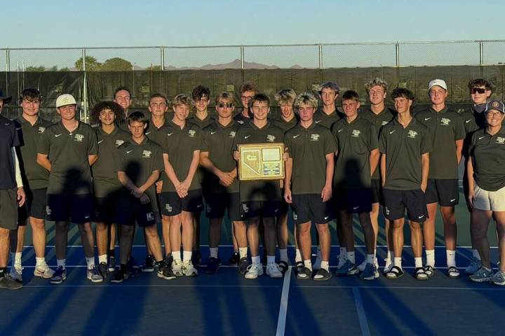 Boulder City High School boys tennis celebrates their 3A regional championship on Oct. 8.