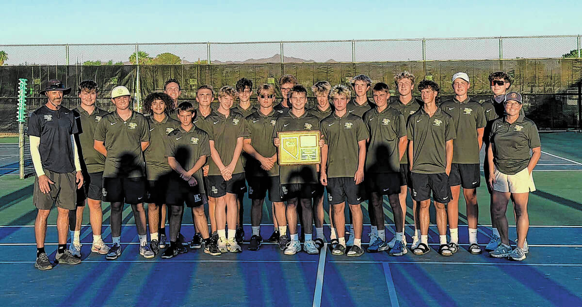 Boulder City High School boys tennis celebrates their 3A regional championship on Oct. 8.
